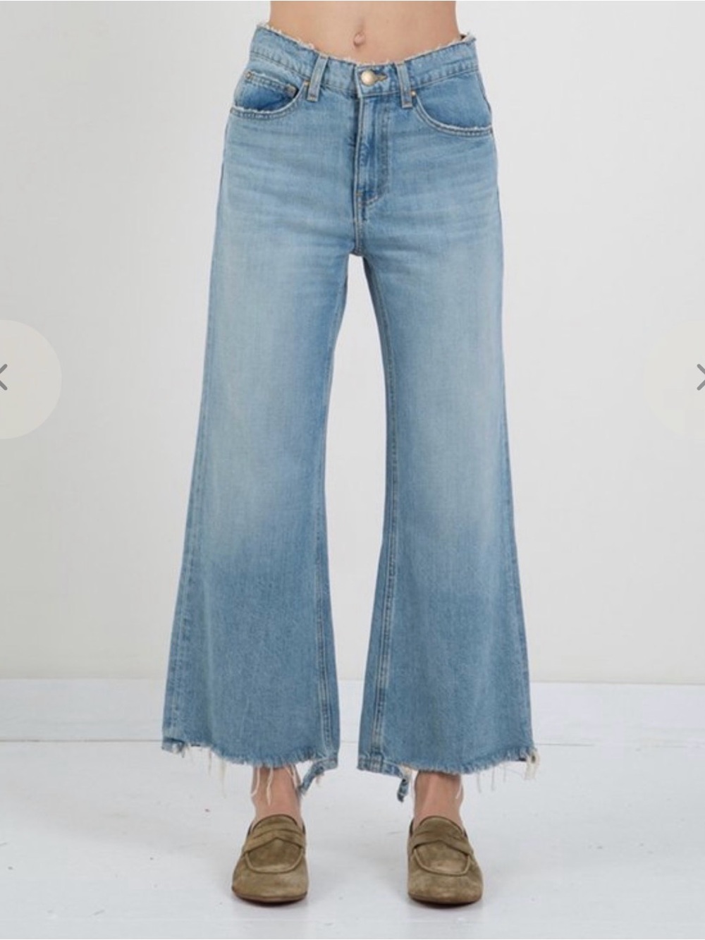 NWT THE GREAT. The Rider High-Rise Wide Leg Crop Jeans in Light Blue